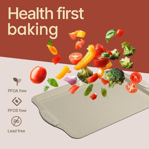 BAKKENMASTER Nonstick Baking Pan Set - 6-Piece Professional Grade Carbon Steel with Marble Coating & Silicone Handles