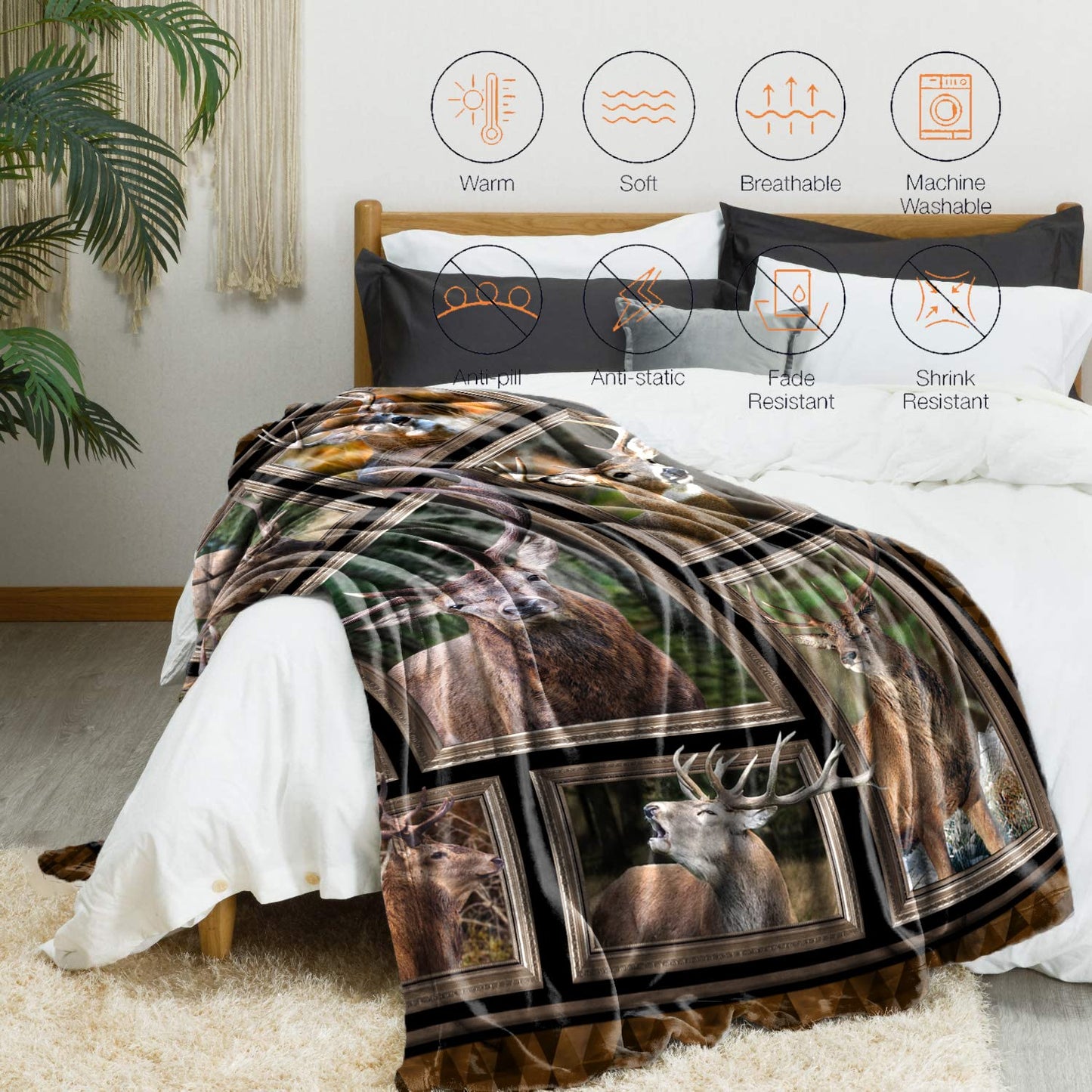 Buck Deer Blanket Hunting Gift for Men Soft Flannel Fleece Throw Blanket for Sofa Couch Bed Chair Lightweight Plush Fuzzy Lap Blankets and Throws Christmas Birthday Gift 50x60inches