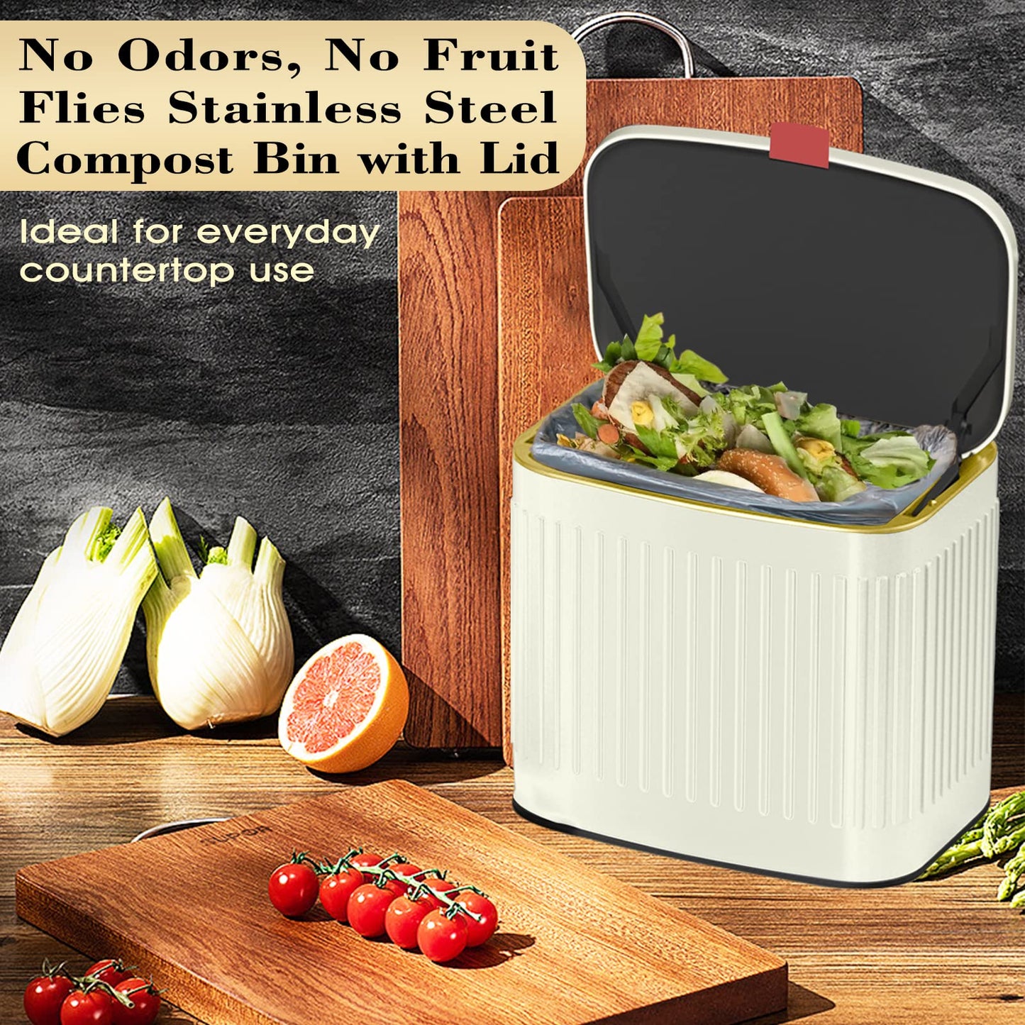GloDeals Kitchen Trash Can with Lid, 2 in 1 Small Garbage Can Compost Bin Countertop, Wall-Mounted Under Sink Indoor Trash Bin for Kitchen, Bathroom, Cabinet Trash Can Hanging (4L, White/1.05 Gal)