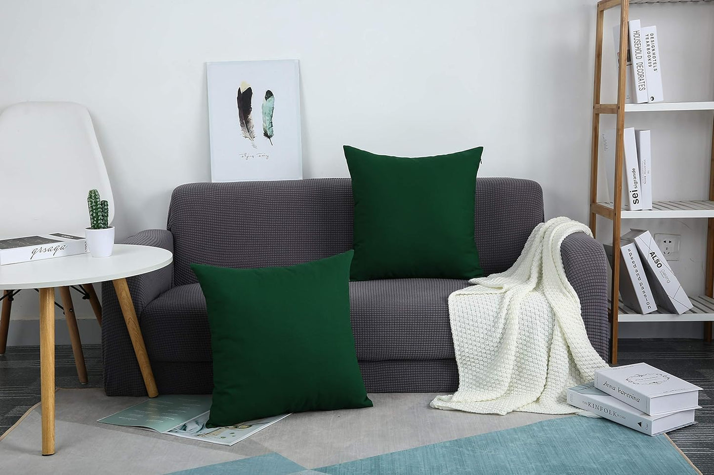 Deep Green 100% Cotton Canvas Throw Pillow Covers - Handmade 26x26 Decorative Shams