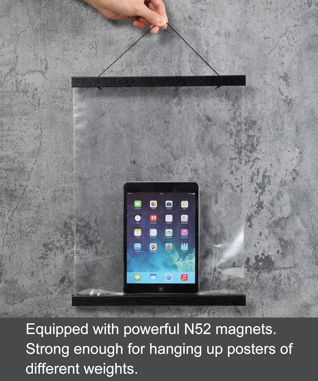 FALAMON Magnetic Poster Hanger Frame, 26x20 26x38 26x34 Teak Wood Magnet Poster Frame for Posters, Prints, Photos, Pictures, Maps, Scrolls, and Canvas Artwork(Black, 26")