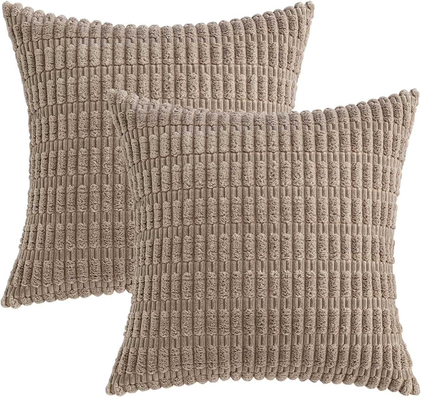 MIULEE Corduroy Throw Pillow Covers - Soft Boho Striped Design | 12x12 Inch Light Brown for Modern Home Decor