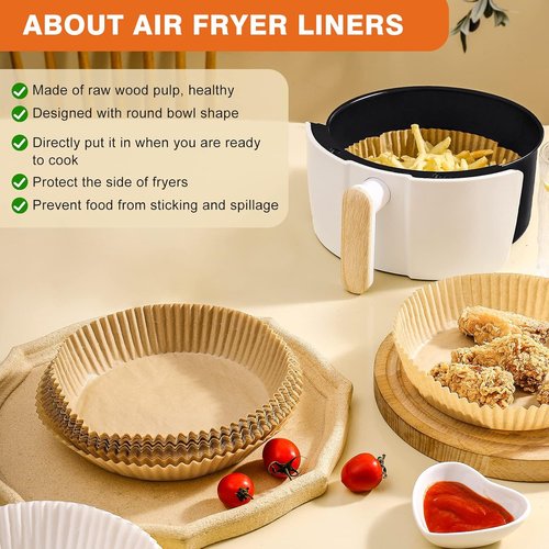 Air Fryer Liners - 250 Pcs Unbleached Parchment Paper Sheets | 6.5" Round, Non-Stick & Leakproof