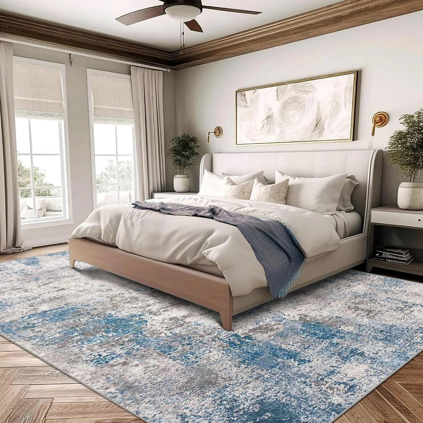 6x9 Area Rug, Ultra-Soft Washable Rug for Living Room, Dinner Room, Bedroom, Non-Slip Modern Abstract Rug, Indoor Carpet Large Area Rug, Blue Grey