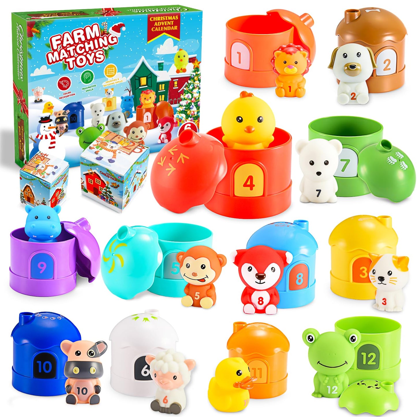 2025 Christmas Advent Calendar, 24 Days Countdown Calendars Finger Puppets with Farm Animal Toys for Toddlers Preschool Learning Educational Toys Xmas Gifts for 1-3 Year Olds Boys Girls Montessori Toy