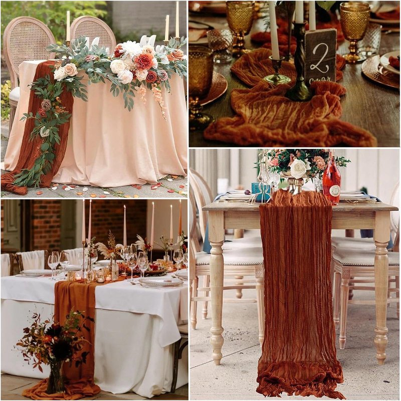DREAMBOAT 8 Pack Terracotta Cheesecloth Table Runner 10Ft 35x120 Inch Boho Gauze Table Runner Rustic Cheese Cloth Long Table Runner for Wedding Baby Bridal Shower Birthday Party Decorations