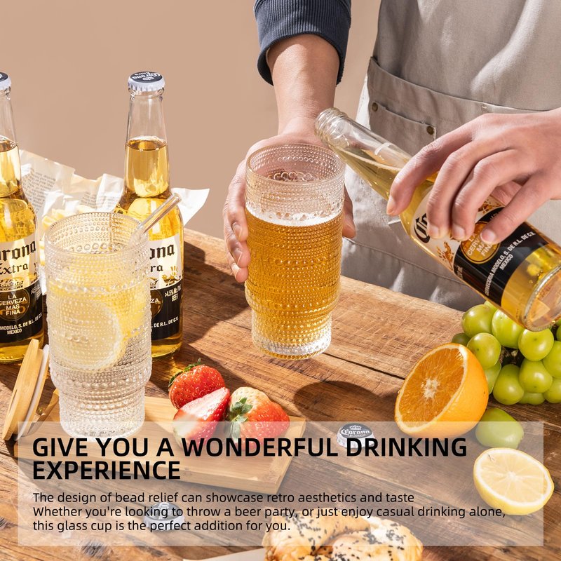 MRZIKPO Drinking Glasses with Bamboo Lids and Glass Straw 2pcs Set,16oz Glass Tumbler Cups,Water Glasses,Iced Coffee Glasses,iced Tea Glasses,Beer Glasses,Ideal for Whiskey,1 Brushes