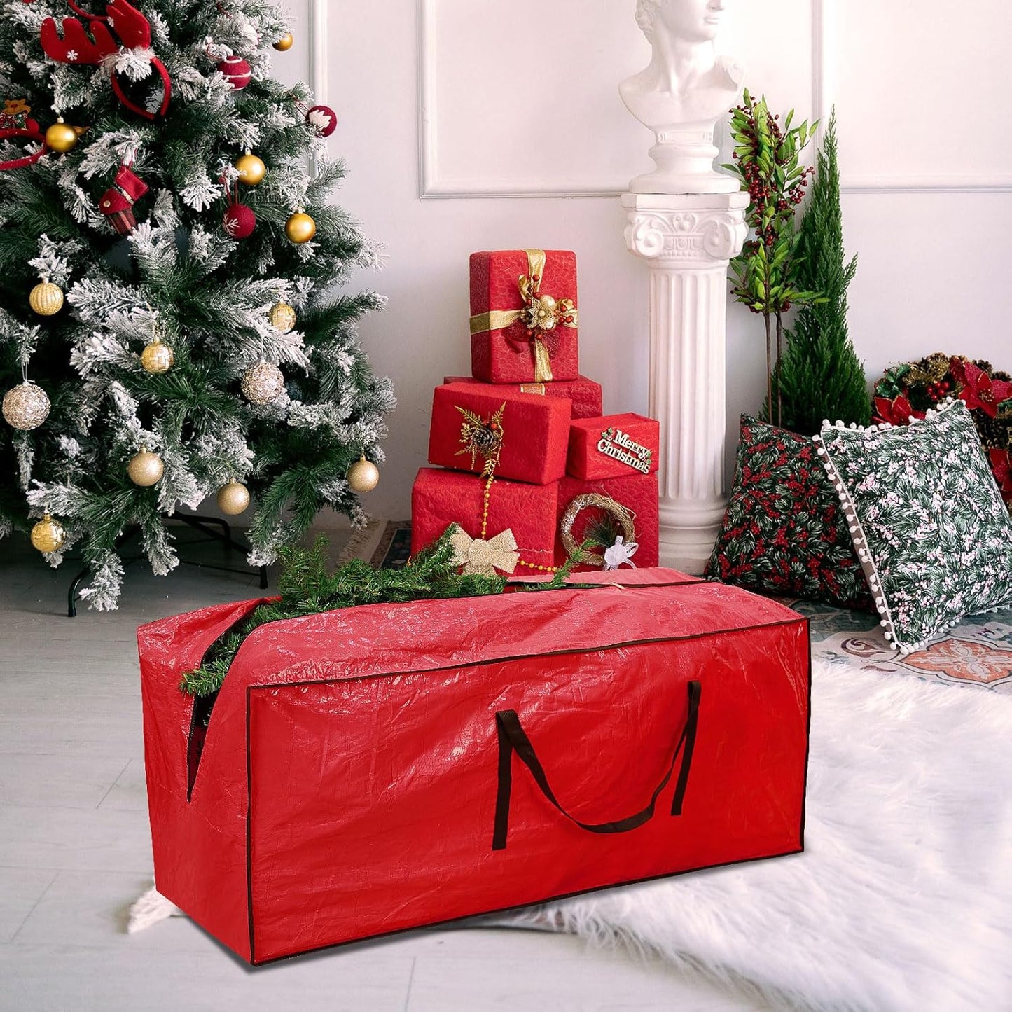 RICHIE Christmas Tree Storage Bag - Fits 7.5 Ft Artificial Trees | Durable, Water-Resistant Design, Red