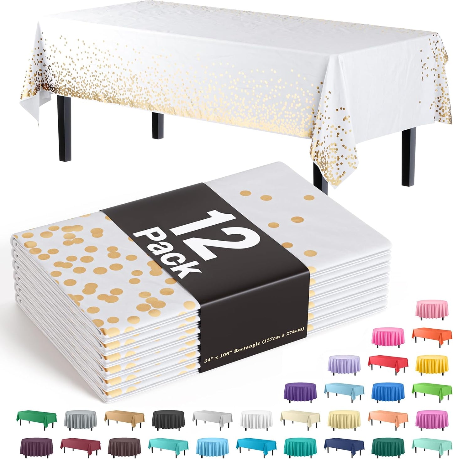 Ivory 84-Inch Round Tablecloth - 12-Pack Premium Plastic Party Supplies