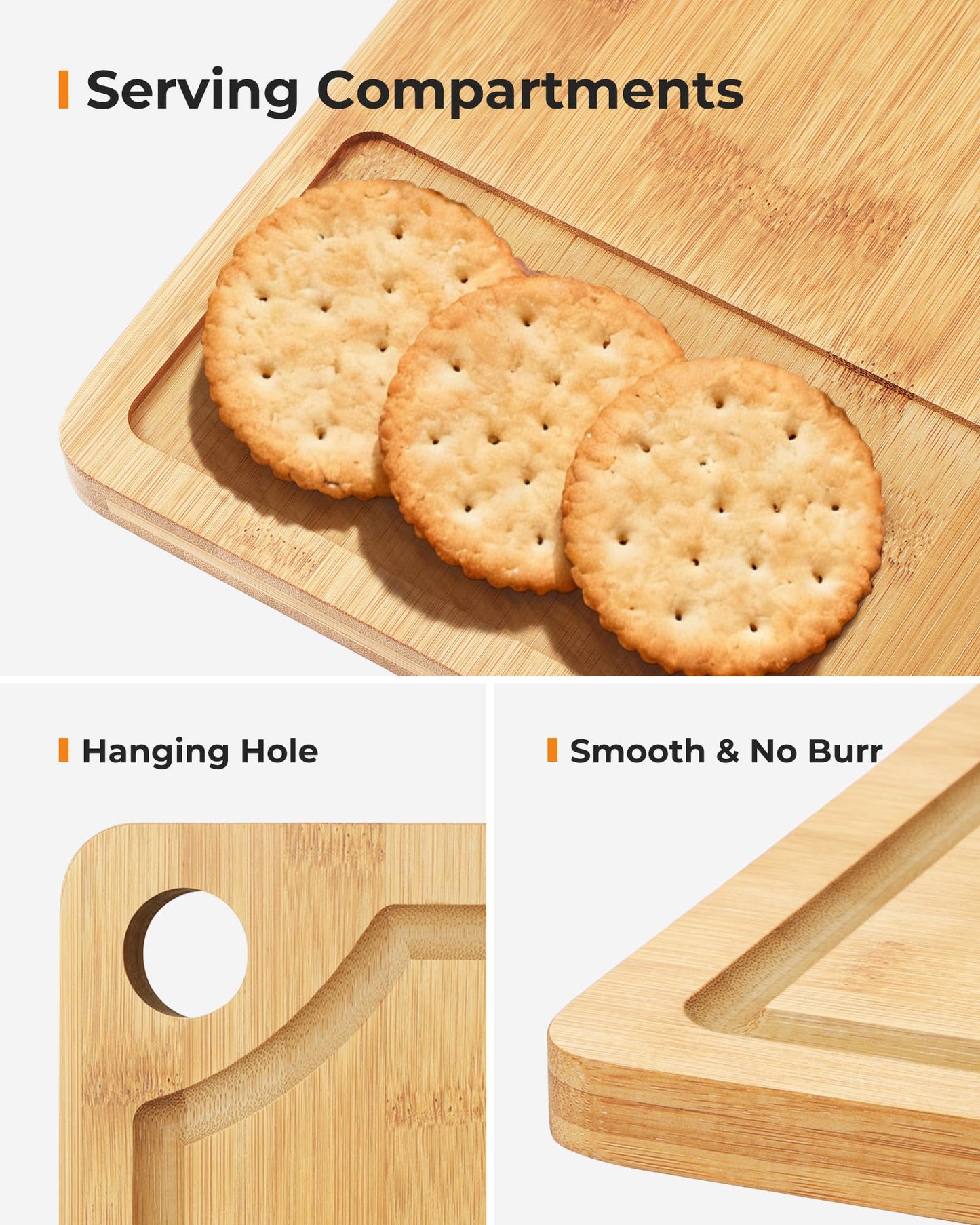 Bamboo Cutting Board for Kitchen, Knife-Friendly Wooden Cutting Boards Set 3-Piece with Juice Groove, Durable Chopping Boards for Meat, Vegetables, Fruits, Cheese(Natural)