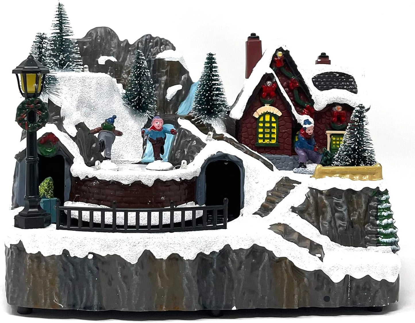 allgala Christmas Village House Crafted Polyresin Christmas House Collectable Figurine with USB and Battery Dual Power Source-Moving Train and Santa-XH93447