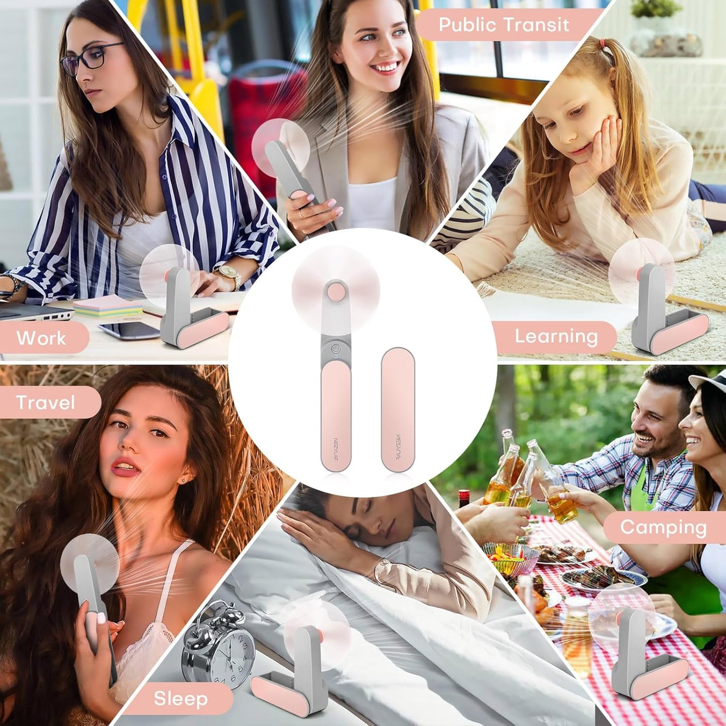 Nezylaf Portable Mini Handheld Fan - Rechargeable Personal Fan for Travel | 9-15 Hours Runtime