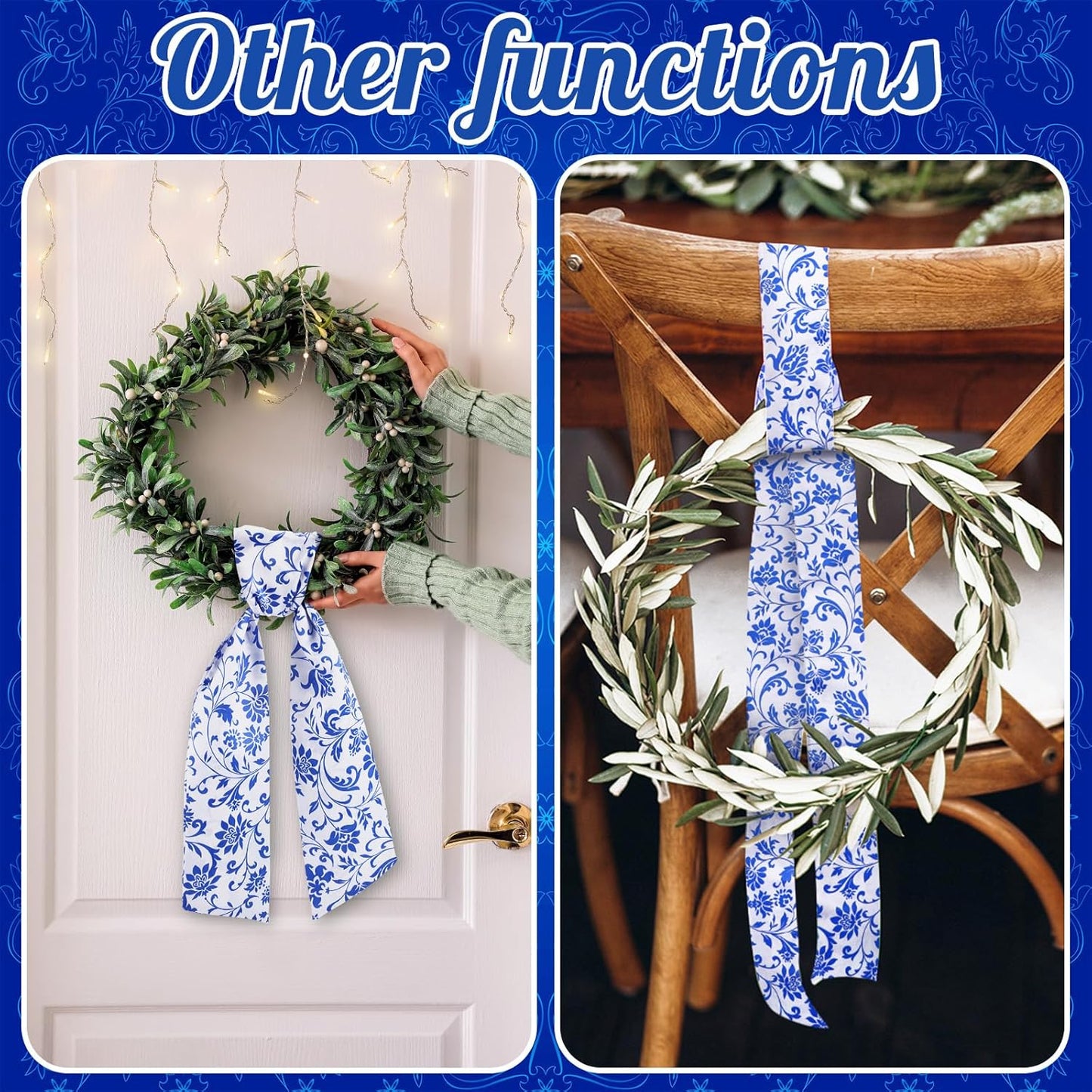 VitalCozy Wreath Sash Set - Elegant Blue Garland Ribbon for Indoor/Outdoor Decor | 4.5" W x 56" L