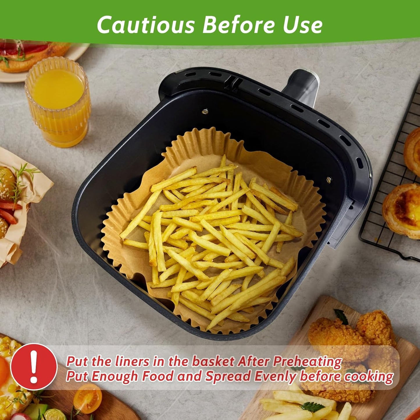 Unbleached Heavy Duty Air Fryer Paper Liners - 360 Pcs Non-Stick & Leak-Proof | 6.5” Square Size