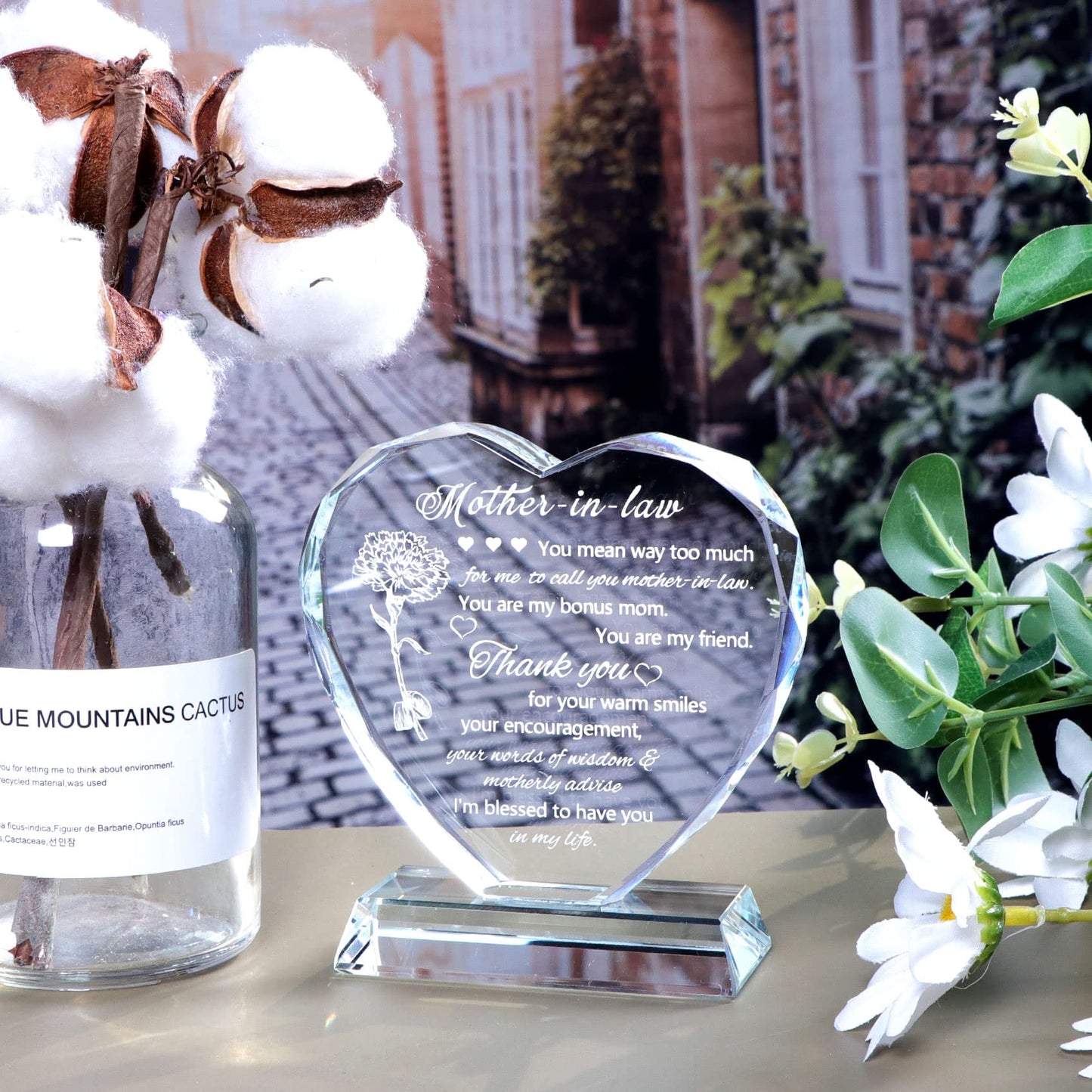 Movdyka Mother in Law Gifts from Daughter in Law Birthday, Bonus Mom Gifts for Mother in Law, Heart-Shaped Glass Keepsake Gifts for Mother in Law Unique on Mothers Day & Wedding Day