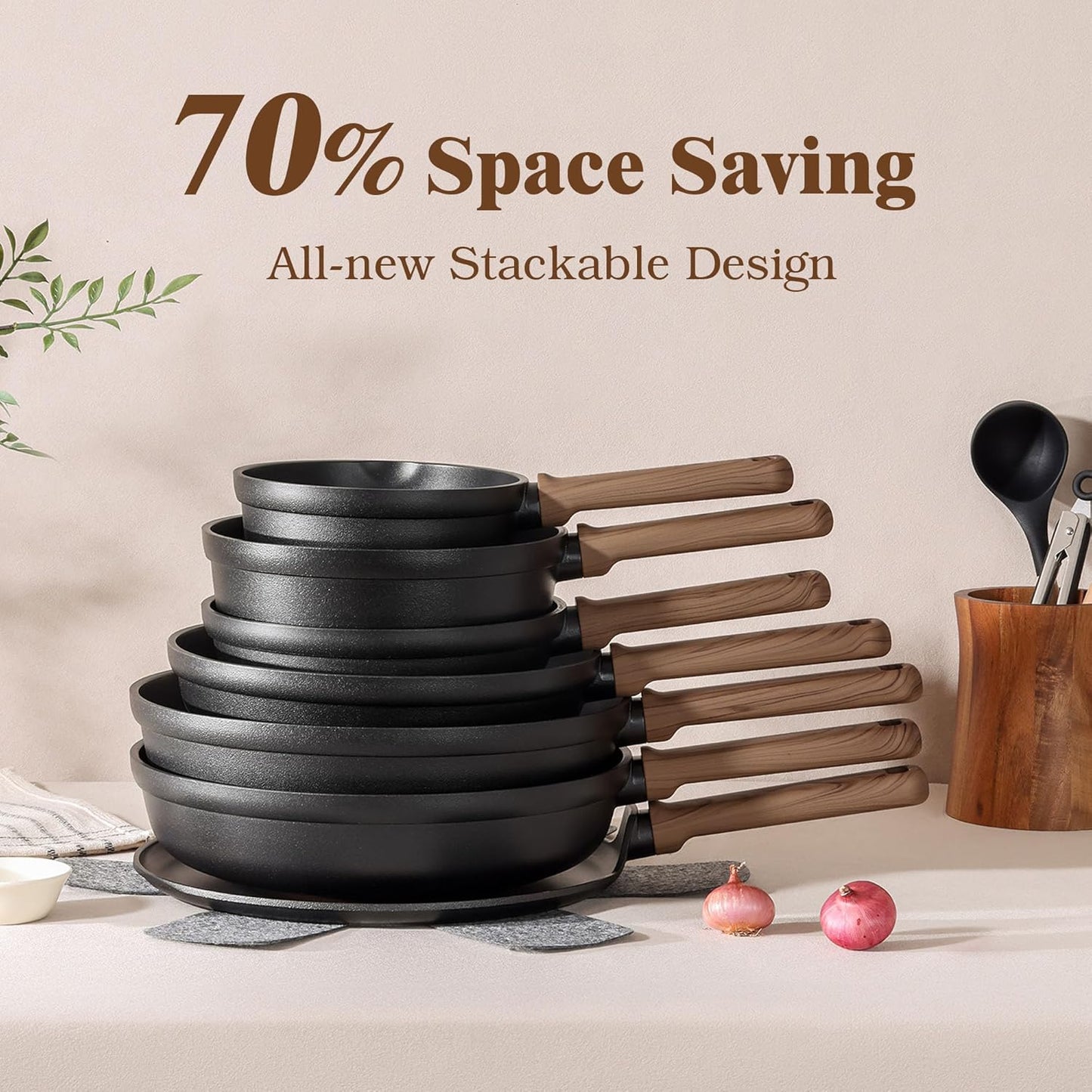 SENSARTE Nonstick Pots and Pans Set - 20-Piece Black Titanium Cookware, Induction Compatible & Dishwasher Safe