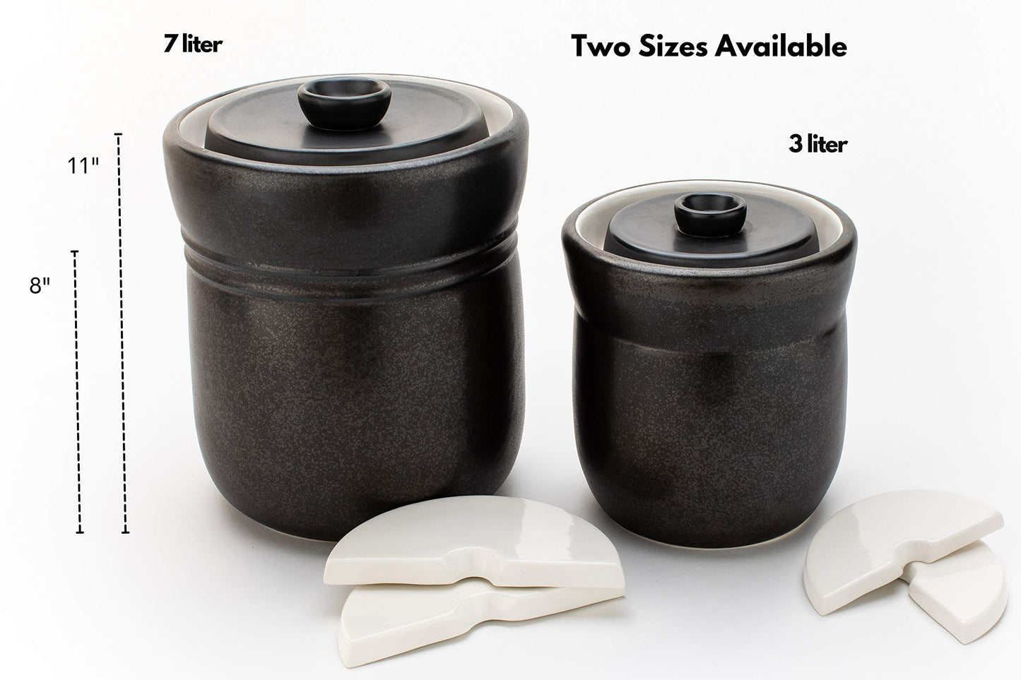 TOMO Fermentation Crock with Weights - Ceramic Sauerkraut Pickling Crock - Stoneware Kombucha Brewing (7L)
