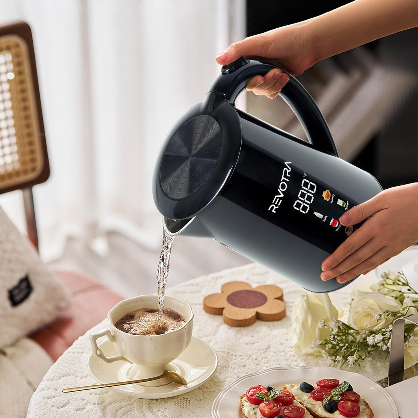 1.7L Electric Kettle, Stainless Steel Interior, 1500 Watt, Fast Boiling Water Boiler, LED Display, Temperature Control, Keep Warm, Auto Shut-Off, Boil-Dry Protection, Double Wall