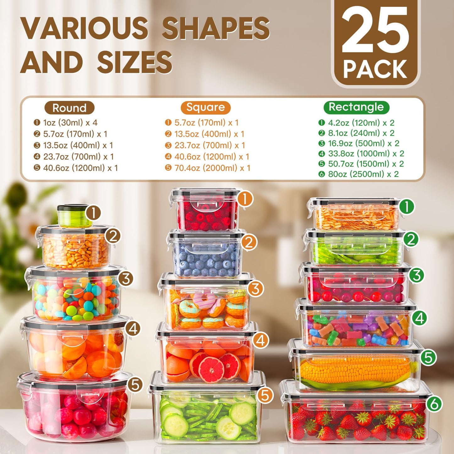 KEMETHY 50 Pcs Large Food Storage Containers with Lids Airtight, Total 628.8OZ Stackable Kitchen Organization Set, BPA-Free Plastic Meal Prep Container with Labels & Marker Pen