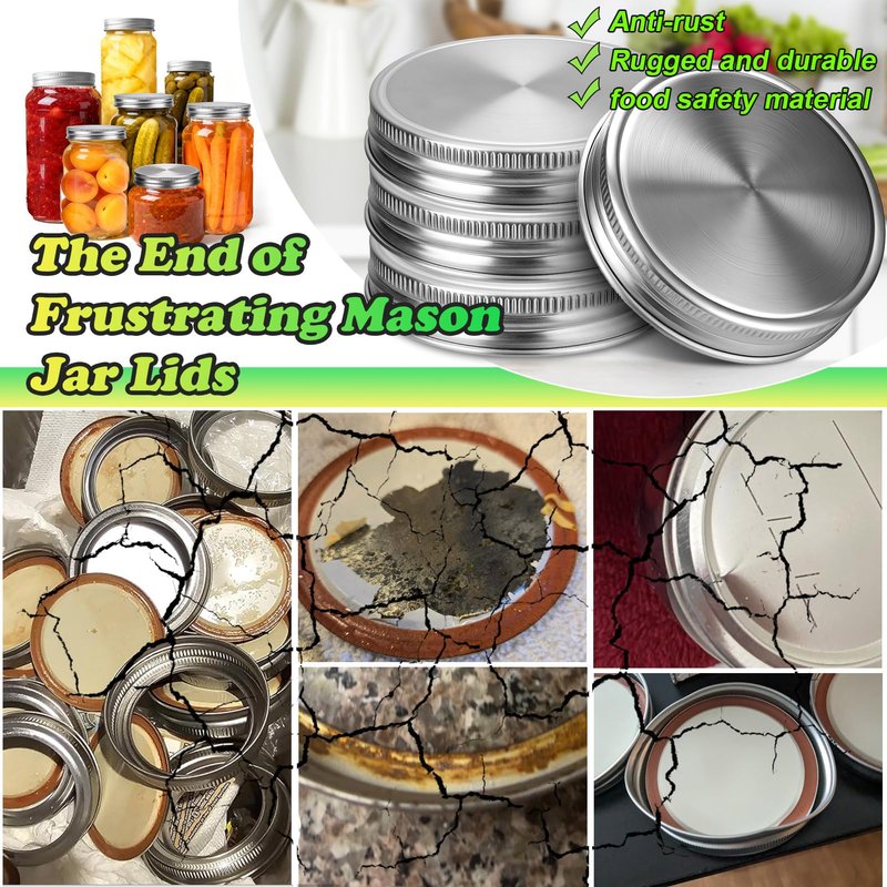 Palksky Mason Jar Lids Stainless Steel for Regular Mouth Mason Jar Lids, 4Pcs Rustproof Mason Jar Caps/Tops - Leakproof & Dishwasher Safe