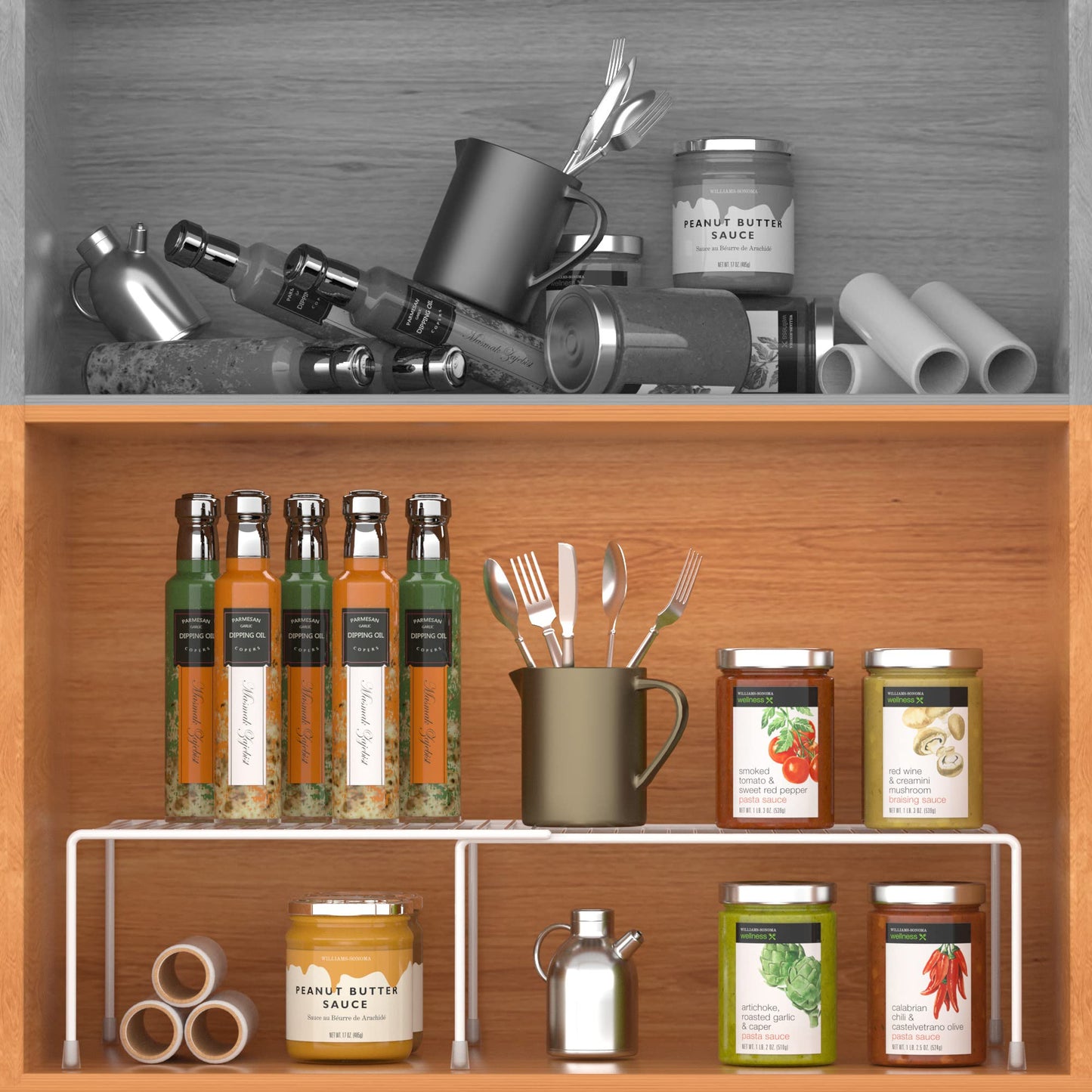 Redrubbit Cabinet Storage Shelf Rack, Expandable Metal Rustproof Kitchen Counter and Cabinet Shelf, Storage Rack Organizer Space Saver for Kitchen, Fridge, Cabinet, Bathroom, White, Set of 6