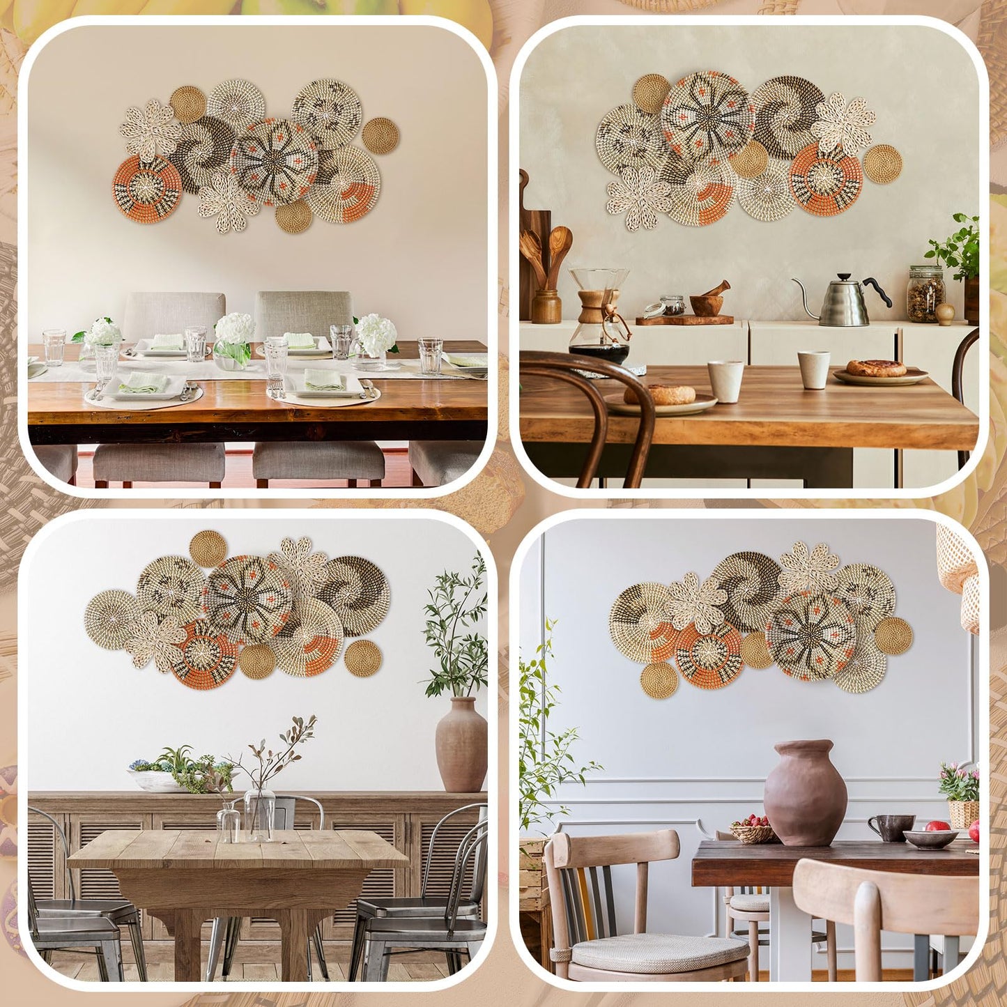 11 Pcs Boho Hanging Wall Basket Decor Handmade Woven Basket Wall Decorative Boho Wicker Baskets Placemats Round Farmhouse Bulrush Art for Rustic Home Decorations Christmas Gift(Cute)