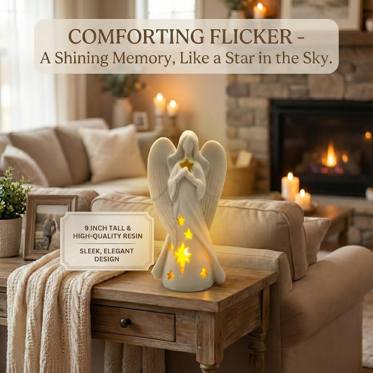 OakiWay Star Angel Tealight Candle Holder - Flickering LED for Memorial & Bereavement Decor