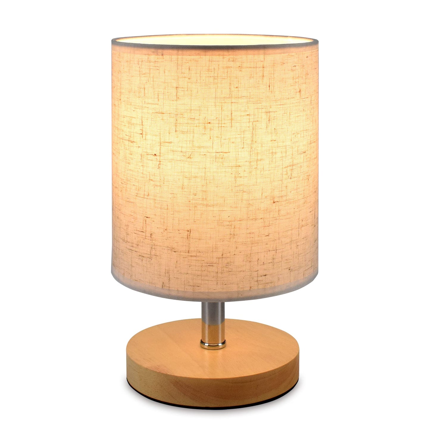 ACHUAI Small Table Lamp-Wooden Bedside Lamp Simple Bedroom Lamp Linen Shade Mini Desk Lamp Night Light Nightstand Lamp for Bedroom,Living Room,Kids Room (Including LED Bulbs) (Round-B)