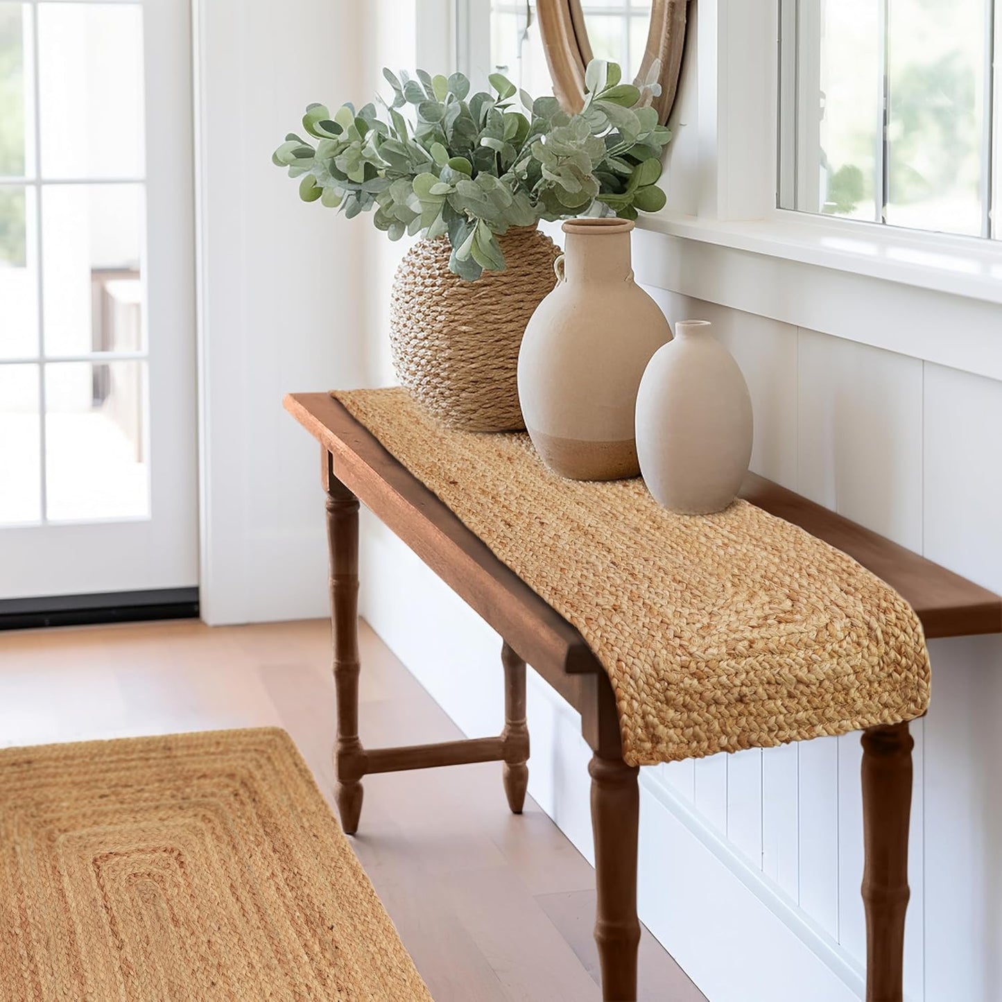 Jute Braided Table Runner - Rustic Farmhouse Style for Thanksgiving & Christmas - 13 x 36 inches