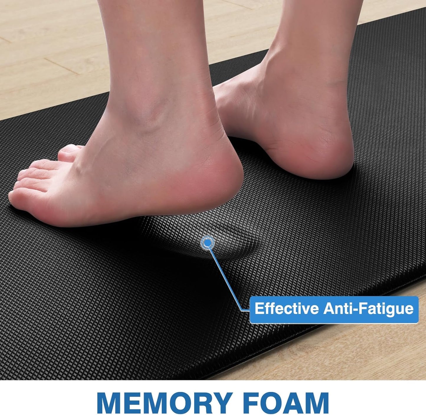 StepRite Kitchen Mats - Cushioned Anti-Fatigue Non-Slip Floor Mats | Waterproof Rug Set, 17.3"x30"+17.3"x47", Black