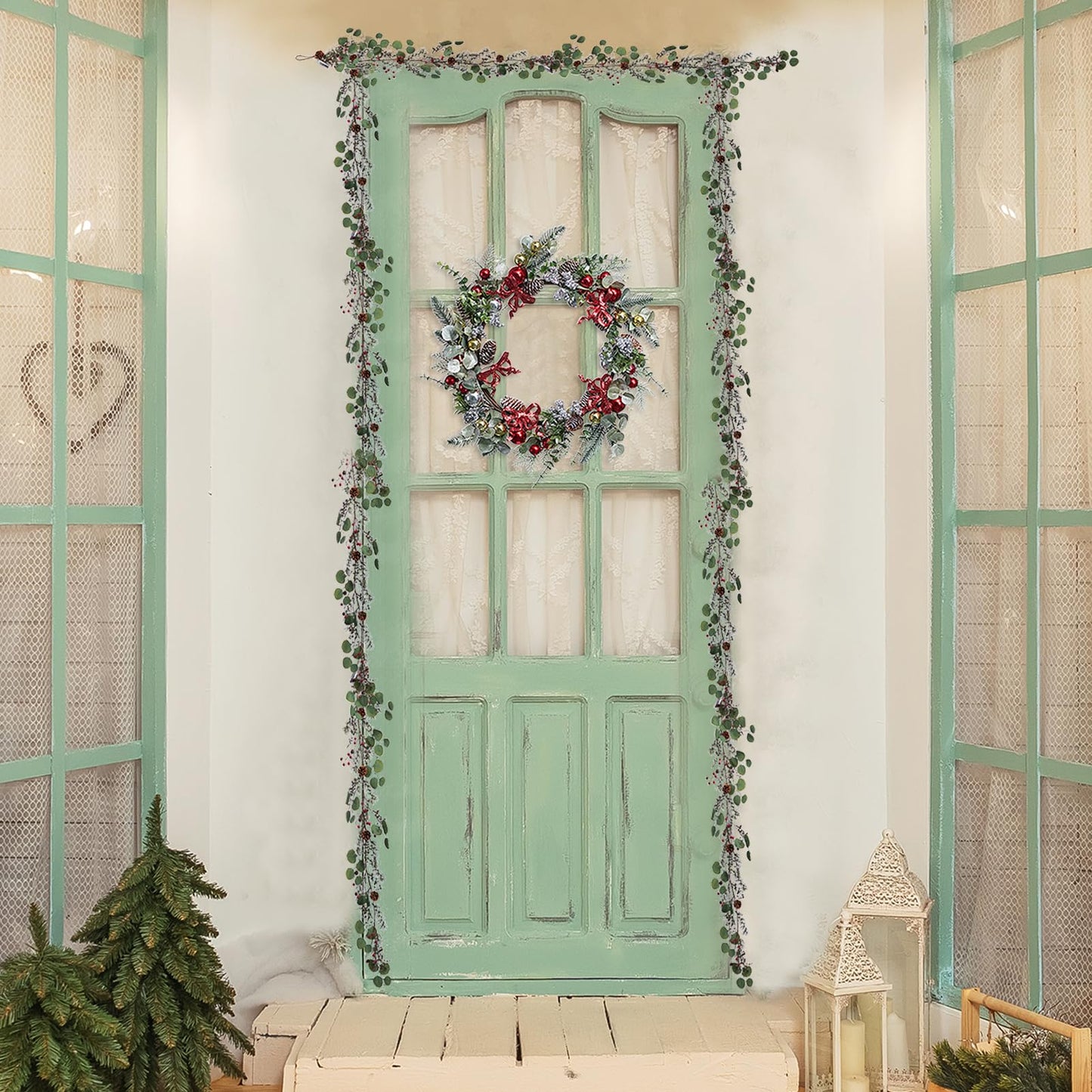 LOHASBEE Christmas Garland, 5FT Natural Eucalyptus and Pine Christmas Garland with Red Berries and Pinecones - Perfect Festive Decoration for Your Home