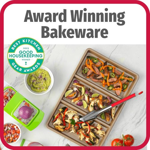 GoodCook Non-Stick Divided Sheet Pan - 3-in-1 Textured Baking Dish | 11 x 17-Inch Scratch-Resistant Carbon Steel