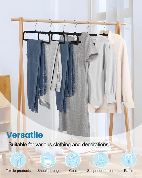 HGYZE Velvet Pants Hangers with Non Slip Bar, 20 Pack Felt Trouser Hanger, Perchas Terciopelo, Percha para Pantalones with 360° Swivel Hook for Spaghetti Strap Dresses, Shorts, Jeans, Slack, Black