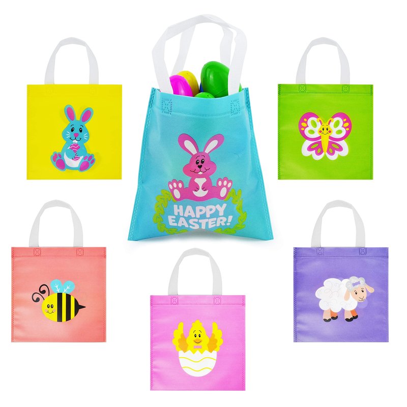 JOYIN 36 PCS Easter Gift Bags, Non Woven Easter Tote Bags with Handles Party Treat Bags for Gifts Wrapping, Egg Hunt Game, Party Supplies