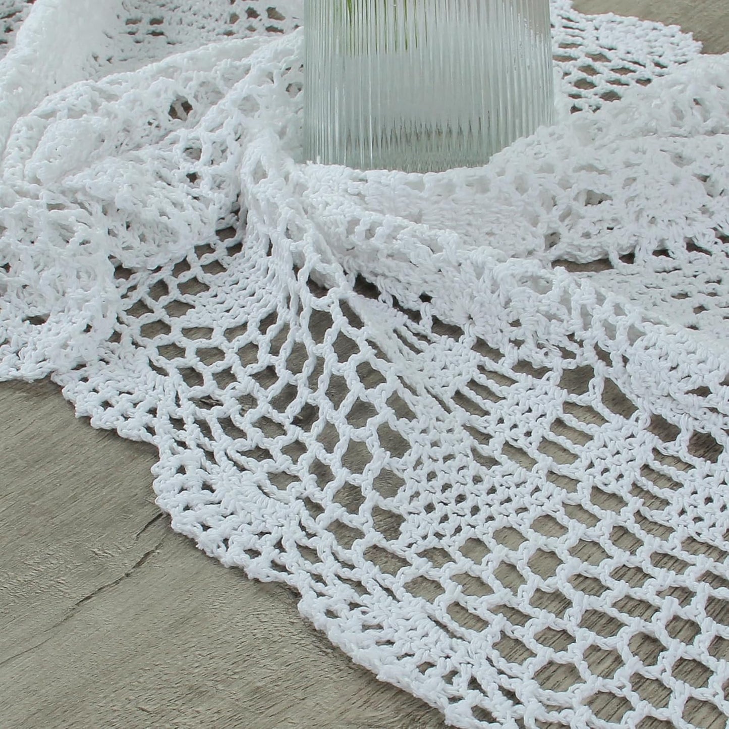 Handmade Crochet Lace Table Runner 15x51 Inch - Elegant White Décor