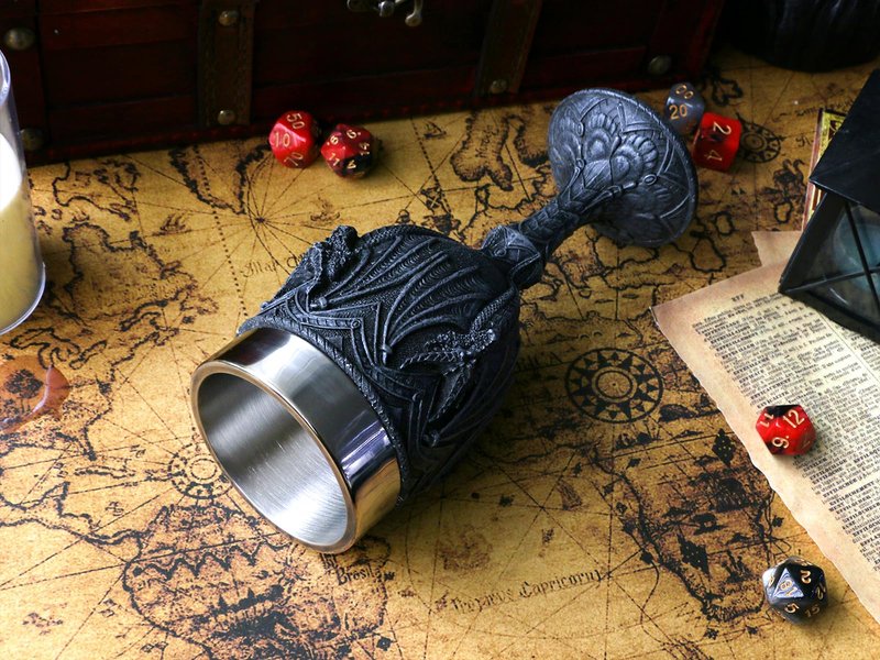 alikiki Medieval Black Dragon Wine Goblet - 7oz Dungeons and Dragons Game Gift of Throne Merchandise Stainless Steel Drinking Cup Dragon Collector Themed Party Decoration