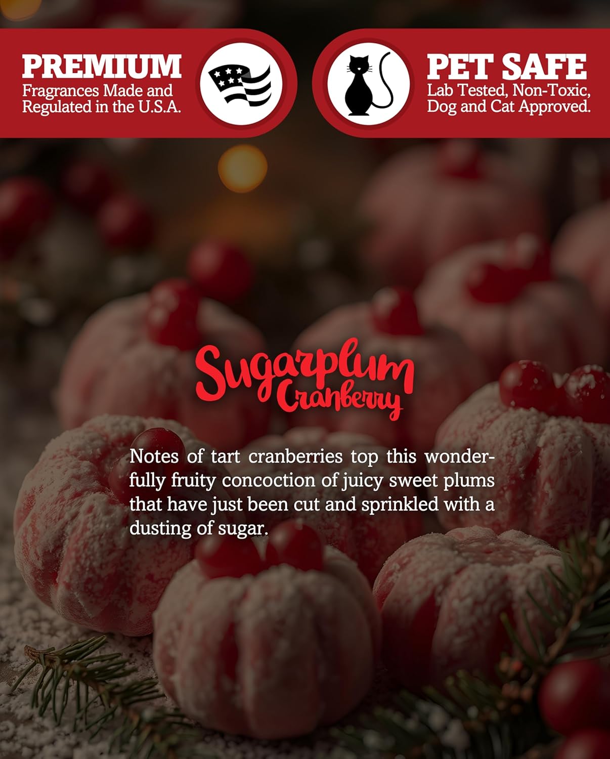 Highly Scented Sugarplum Cranberry Wax Melts Multi Pack - 6 Oz Natural Oil Air Fresheners for Christmas