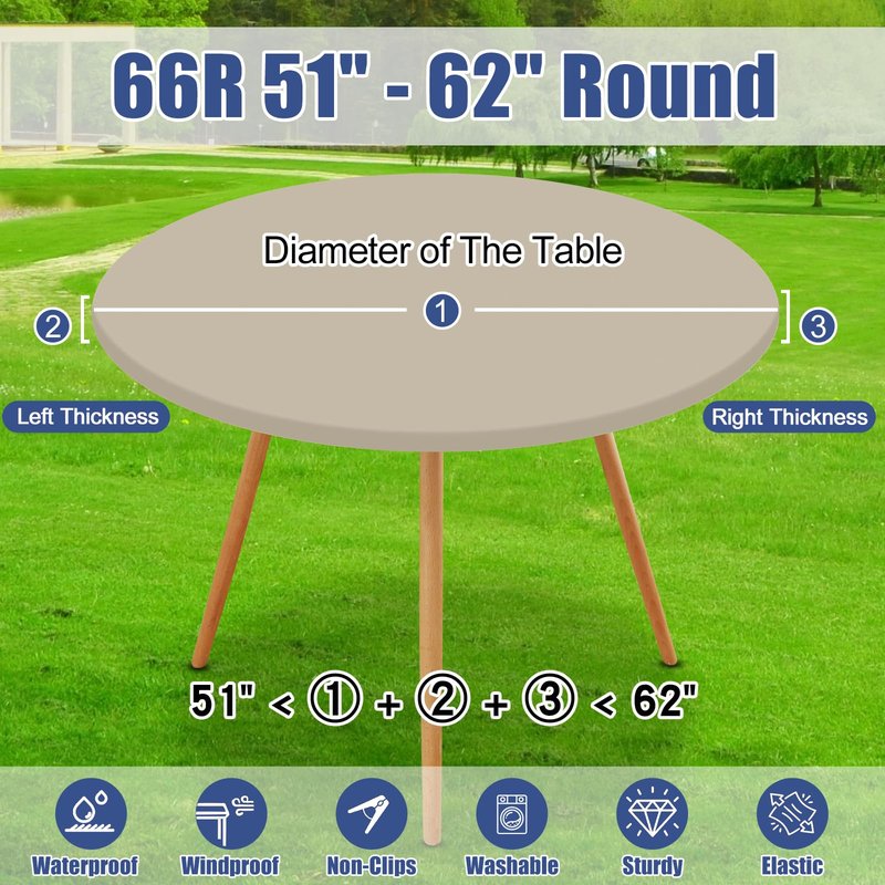 Moosfor Round Spandex Tablecloth, Elastic Fitted Waterproof Tablecloths for 51"-62" Tables, Stretch Washable Picnic Table Cover for Camping, Dining, Indoor and Outdoor, Taupe