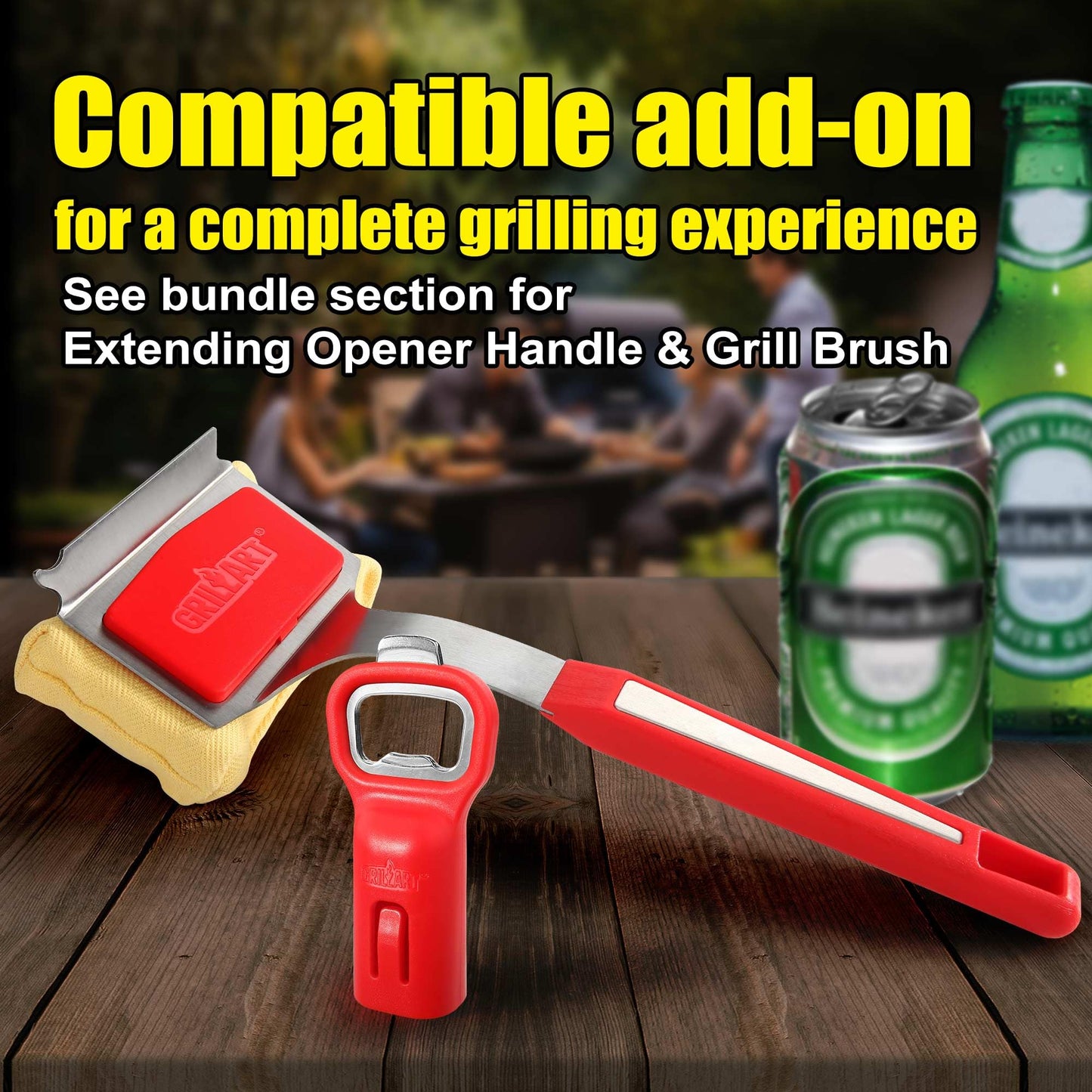 GRILLART Grill Brush Bristle Free, BBQ Accessory Bottle Opener, Heavy-Duty Mounts to Grill Brush Handle for Convenient Opening While Grilling – Ideal for BBQ Enthusiasts (Opener Only), Red