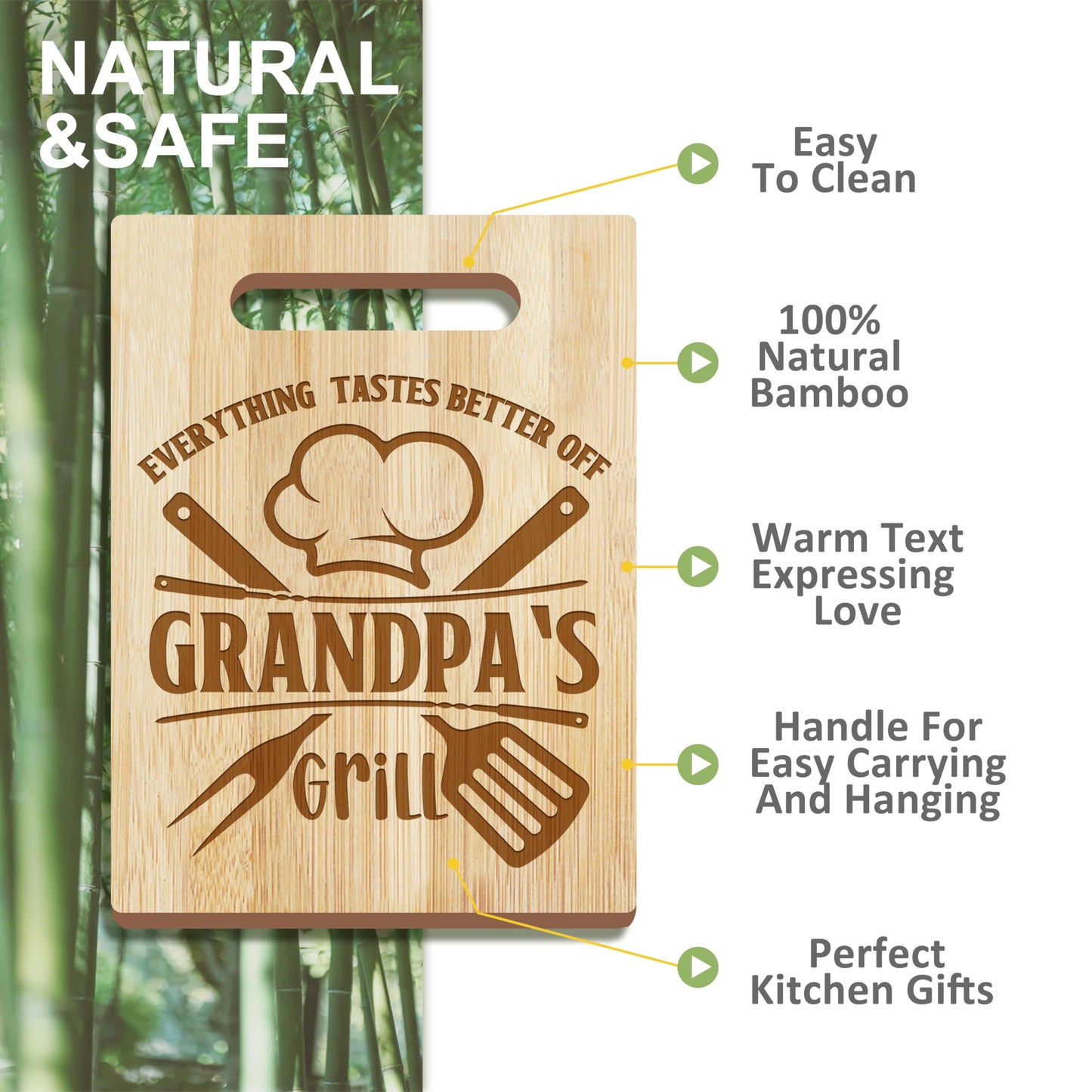 Grandpa Gifts, Christmas Grandpa Gifts from Grandkids, Grandpa Birthday Gift Wooden Cutting Board Utensils Set with Apron, Great Grandpa Grandparents Day Fathers Day Kitchen Gift