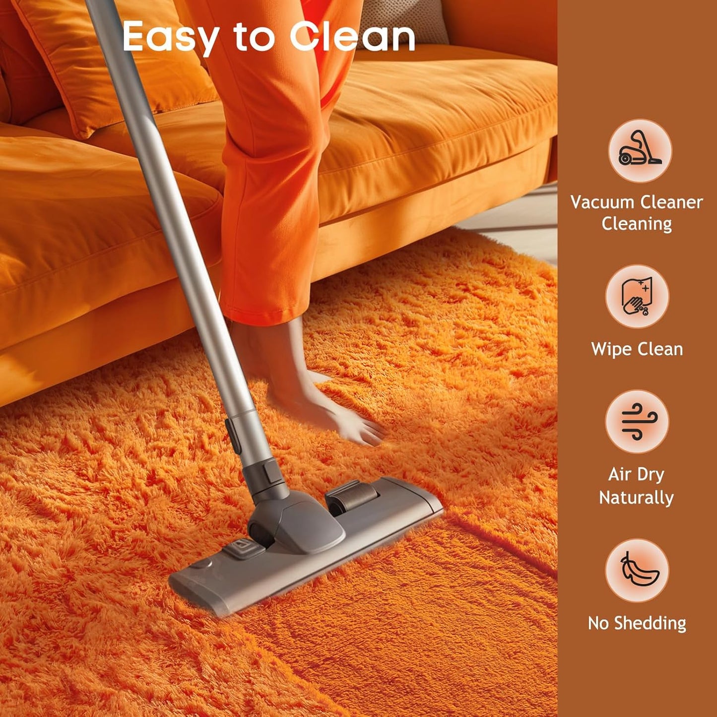 Ophanie Orange Area Rug - Plush 5x8 Fluffy Shag Carpet for Living Room & Bedroom Decor