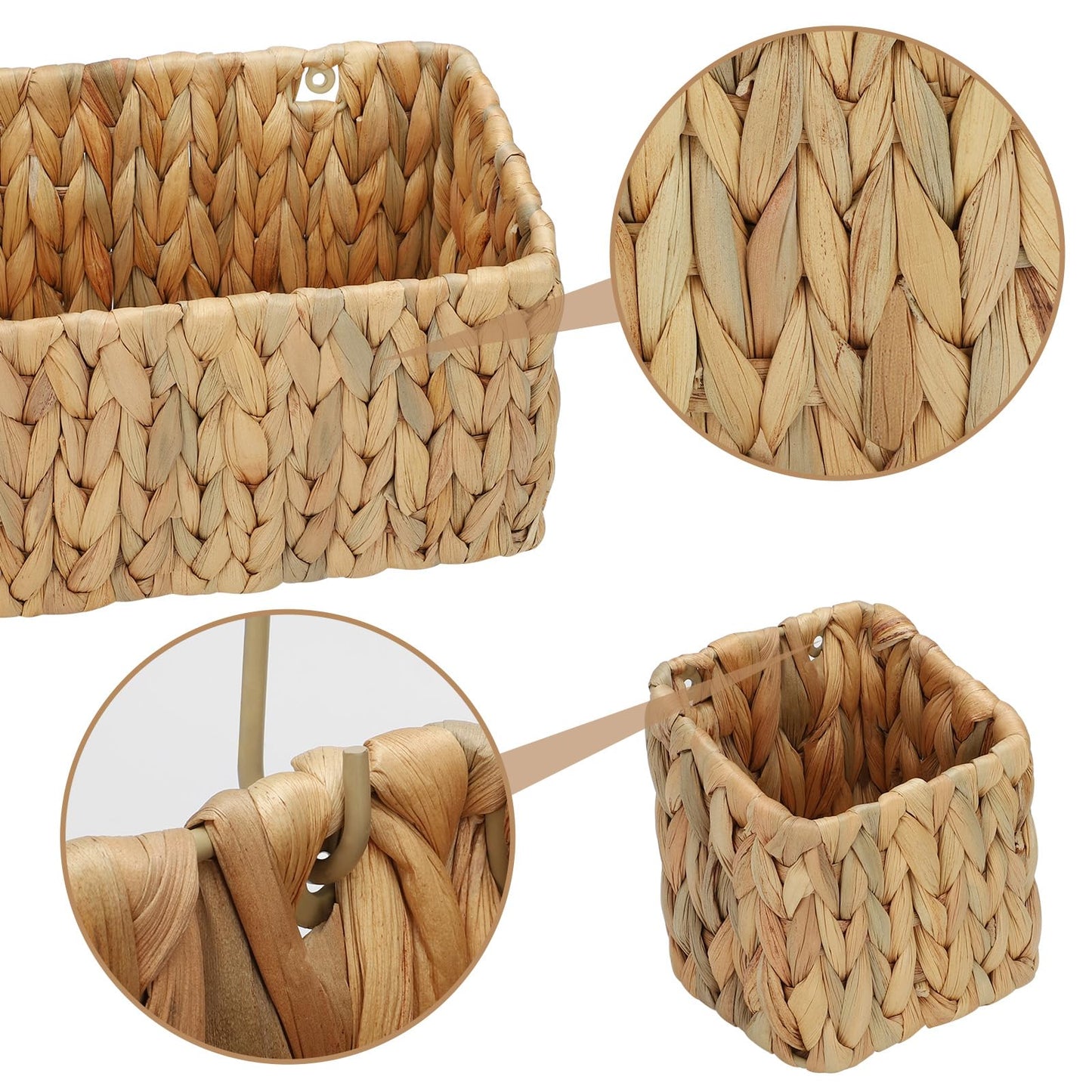Woven Hanging Wall Baskets for Storage, Water Hyacinth Bathroom Wall Mount Organizer, Wicker Wall Baskets Decor for Letters and Mail, Food Storage Basket, Toilet Tank Basket, Set of 3