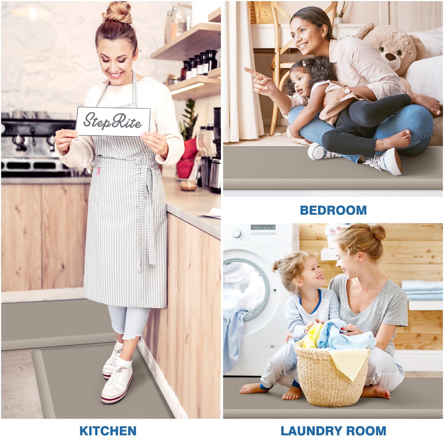 StepRite Kitchen Mats, 2PCS Kitchen Rugs, Cushioned Anti Fatigue Kitchen Mats for Floor, Non-Slip Standing Desk Mat, Waterproof Kitchen Rug Set for Kitchen,20" x 32"+20" x 94.5"-Full 1inch Thick,Khaki