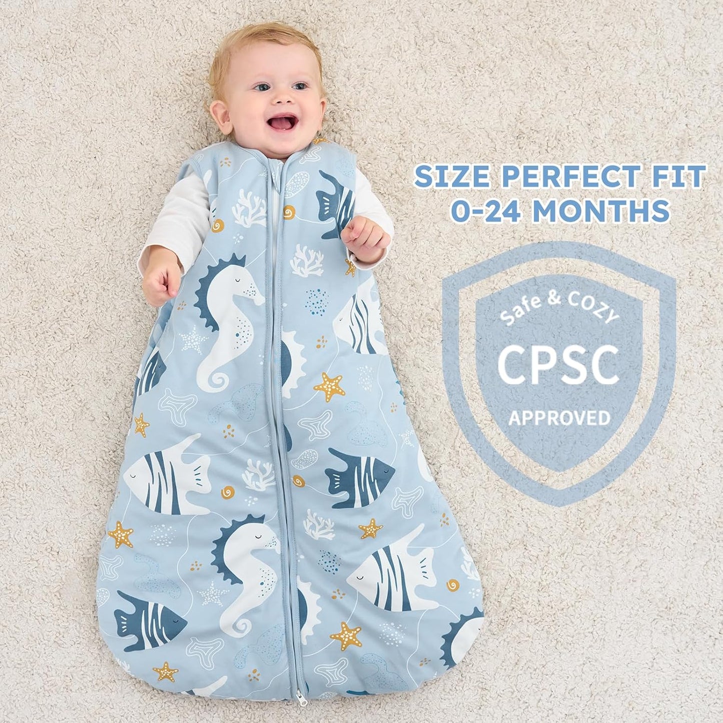 Yoofoss Baby Sleep Sack - 0-6 Months TOG 2.5 Wearable Blanket | 100% Organic Cotton, Soft & Warm