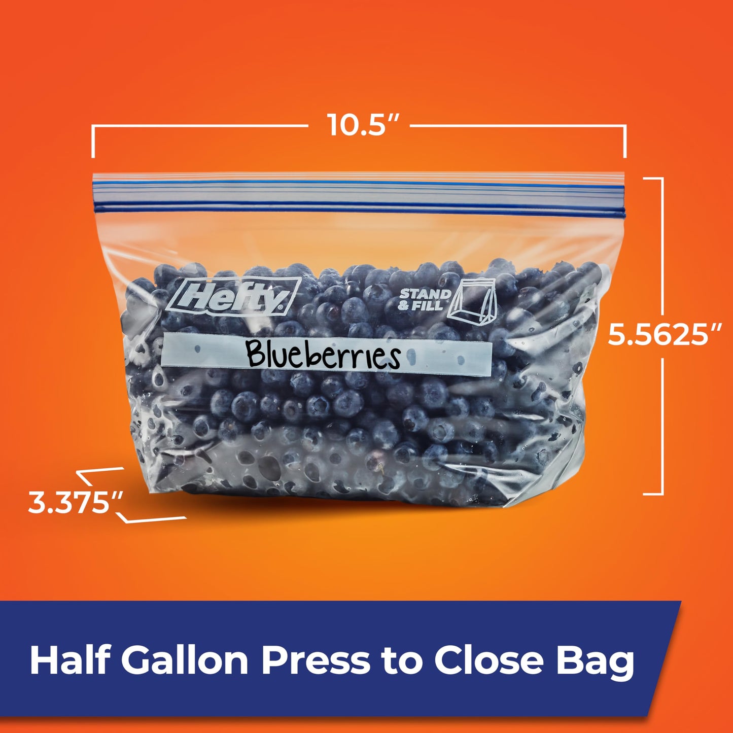 Hefty Press to Close Plastic Freezer Bags, Half Gallon Size, 20 Count