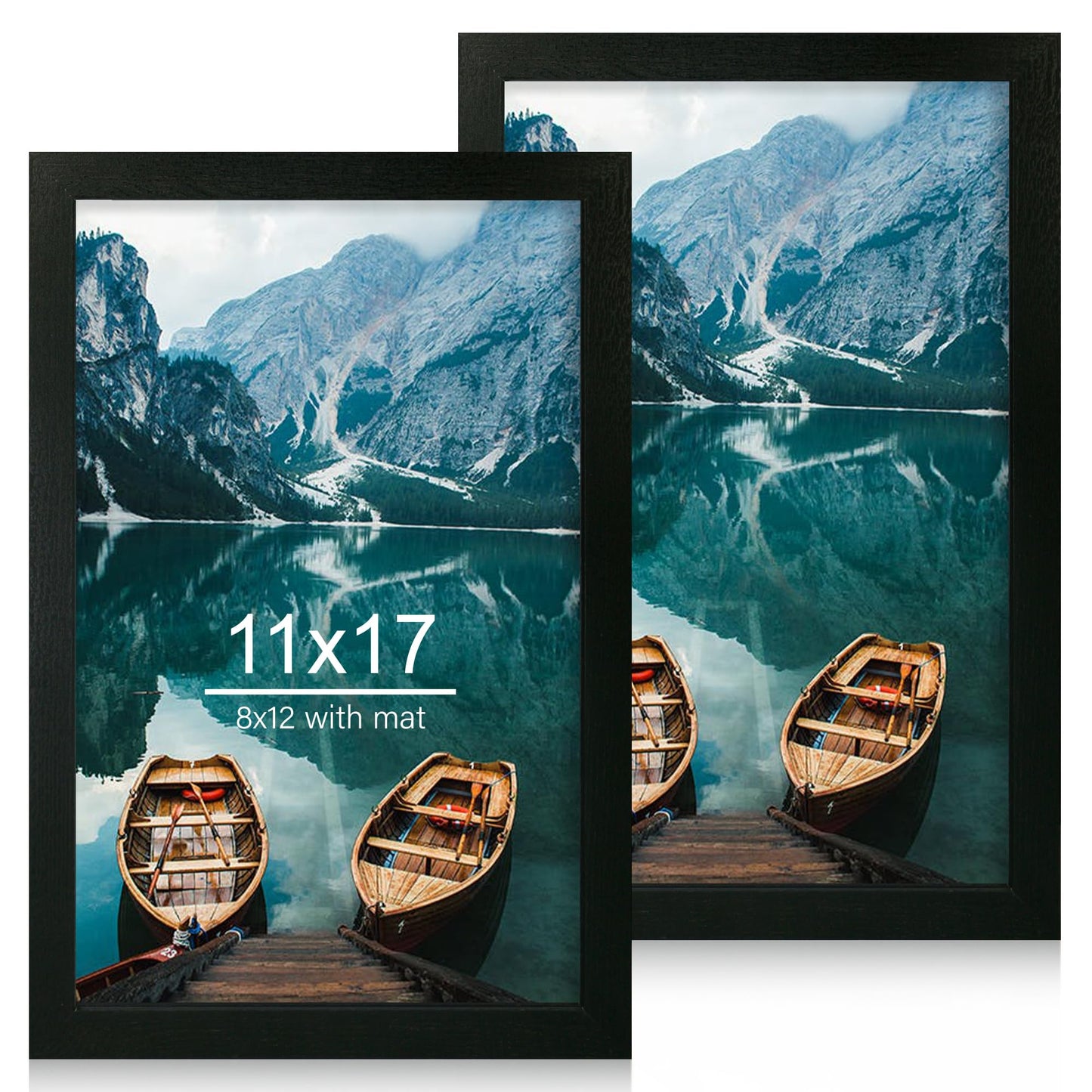 Hongkee 11x17 Frame Set of 2, Rustic Black Wood Style - Display 11 x 17 Poster without Mat or 8x12 Picture with Mat, Wall Mounting Horizontal and Vertical