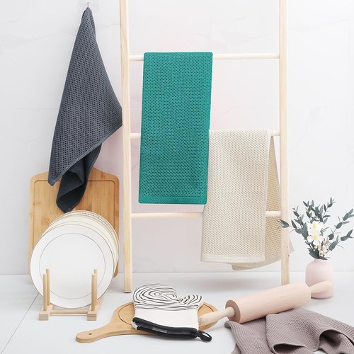 Homaxy Kitchen Dish Towels - Ultra Soft 100% Cotton Waffle Weave, Quick Drying | 13 x 28 Inches, 8-Pack, Teal