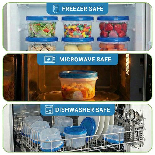 Freezer Storage Containers, 10 Pack 16 oz Stackable Food Containers with Twist Top Lids, Freezer Safe Containers for Lunch/Salad/Oats/Soup, Reusable| Ultra Thick| Microwave/Dishwasher Safe