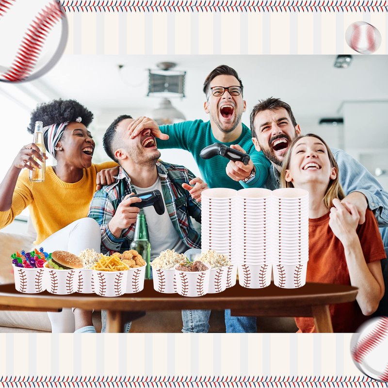 200 Pieces Baseball Party Snack Bowl Ice Cream Bowls 9 oz Soup Cup Baseball Serving Dishes for Parties Disposable Paper Food Tasting Cups Baseball Party Supplies Game Day Decorations Dessert Cups