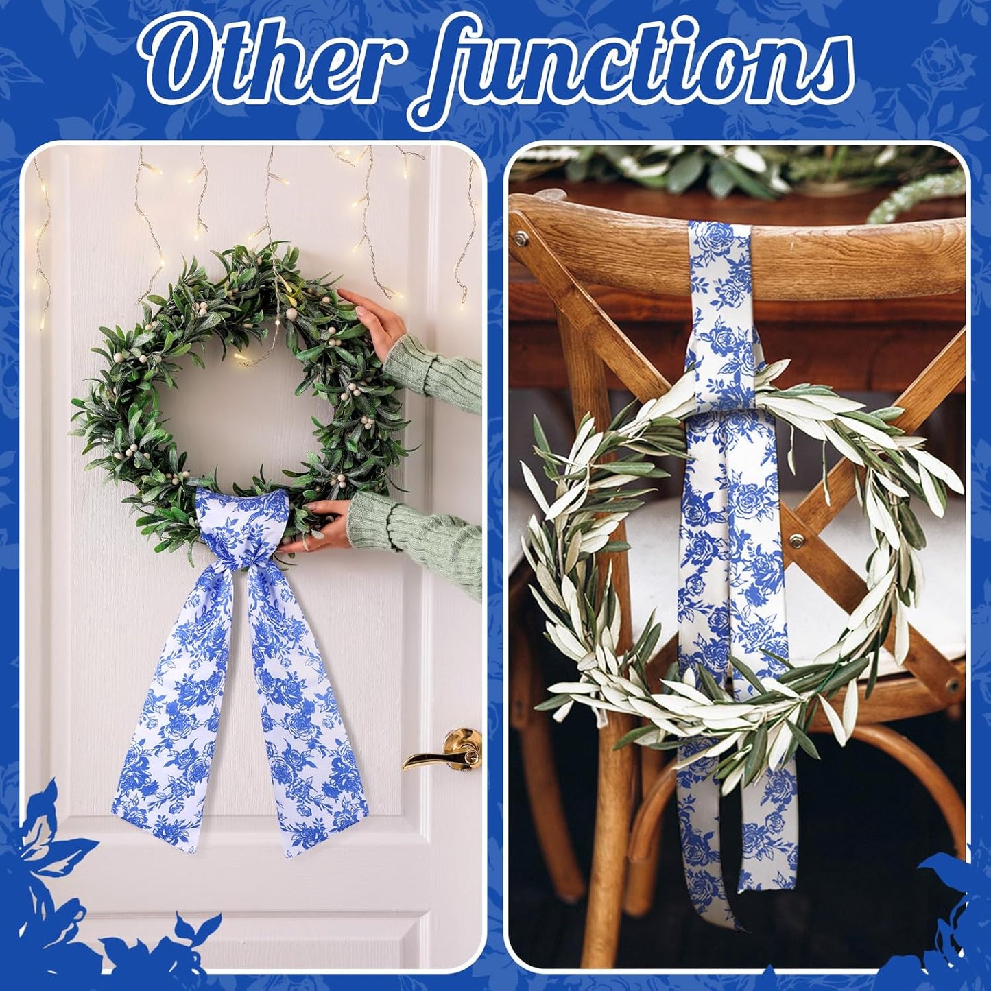 VitalCozy Floral Wreath Sash - Elegant Satin Ribbon for Embroidery Monogram | Perfect for Indoor/Outdoor Decor